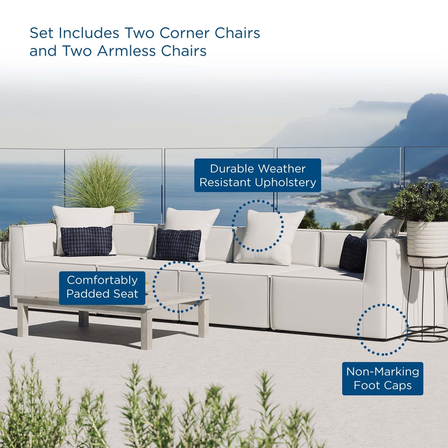 Modway Furniture Saybrook Outdoor Patio Upholstered 4-Piece Sectional Sofa by Modway - EEI-4381-GRY