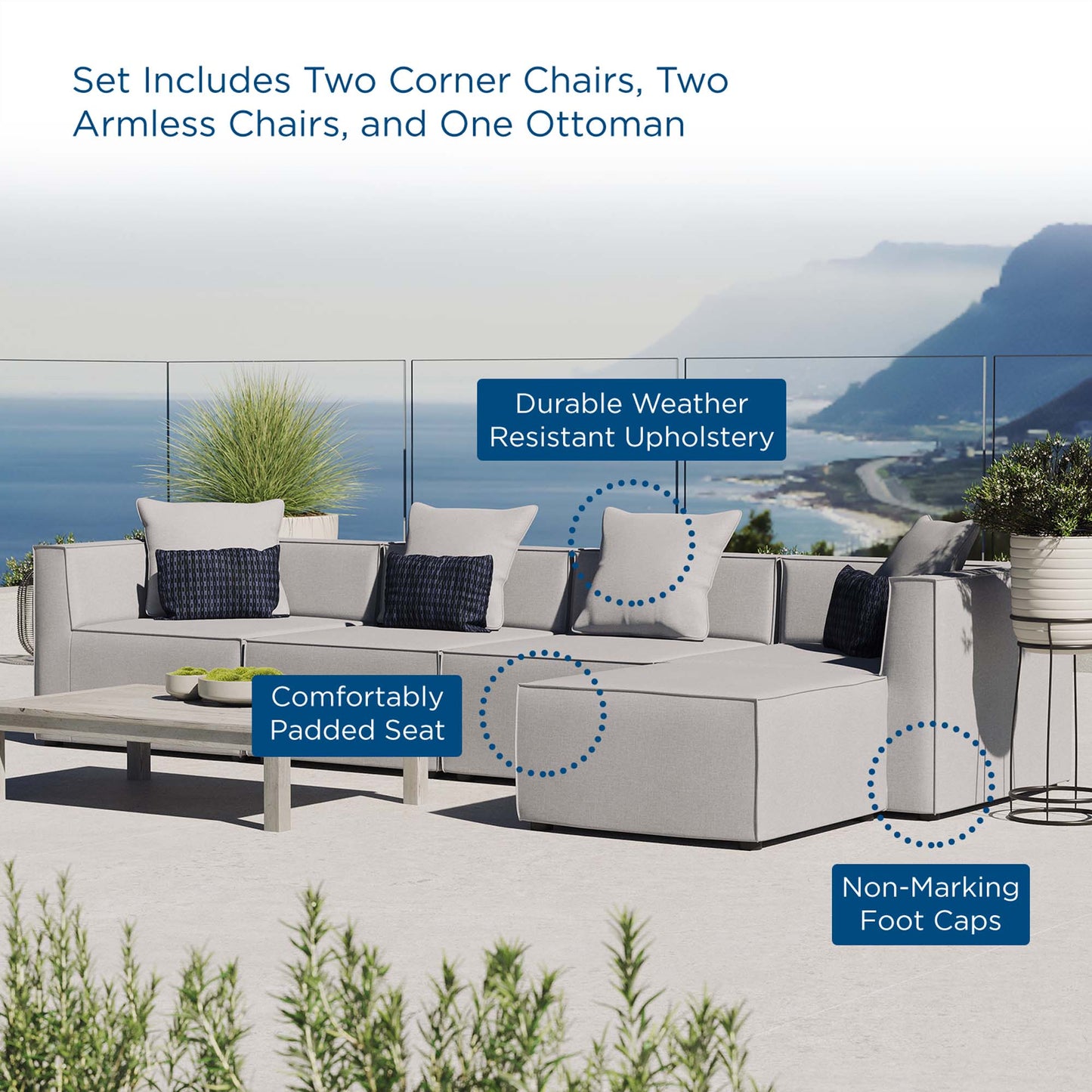 Modway Furniture Saybrook Outdoor Patio Upholstered 5-Piece Sectional Sofa by Modway – EEI-4382