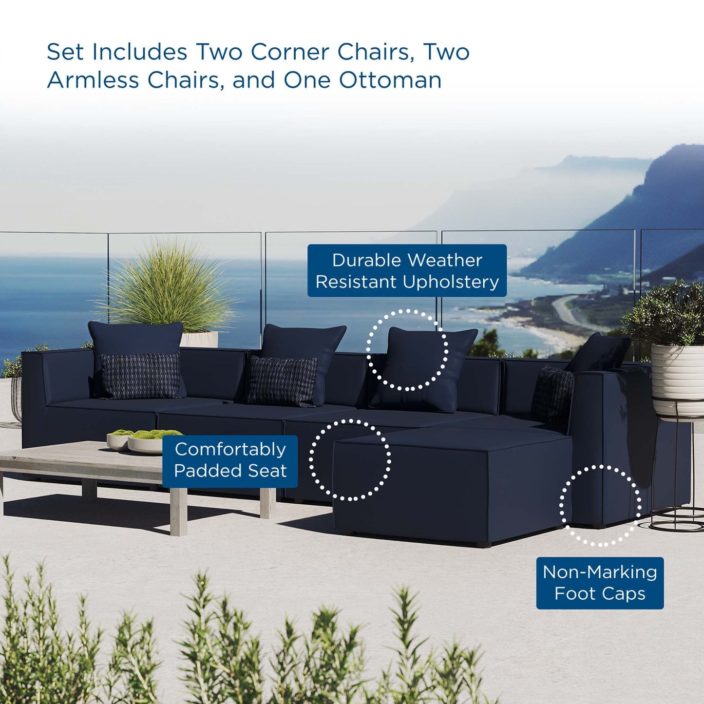 Modway Furniture Saybrook Outdoor Patio Upholstered 5-Piece Sectional Sofa by Modway – EEI-4382