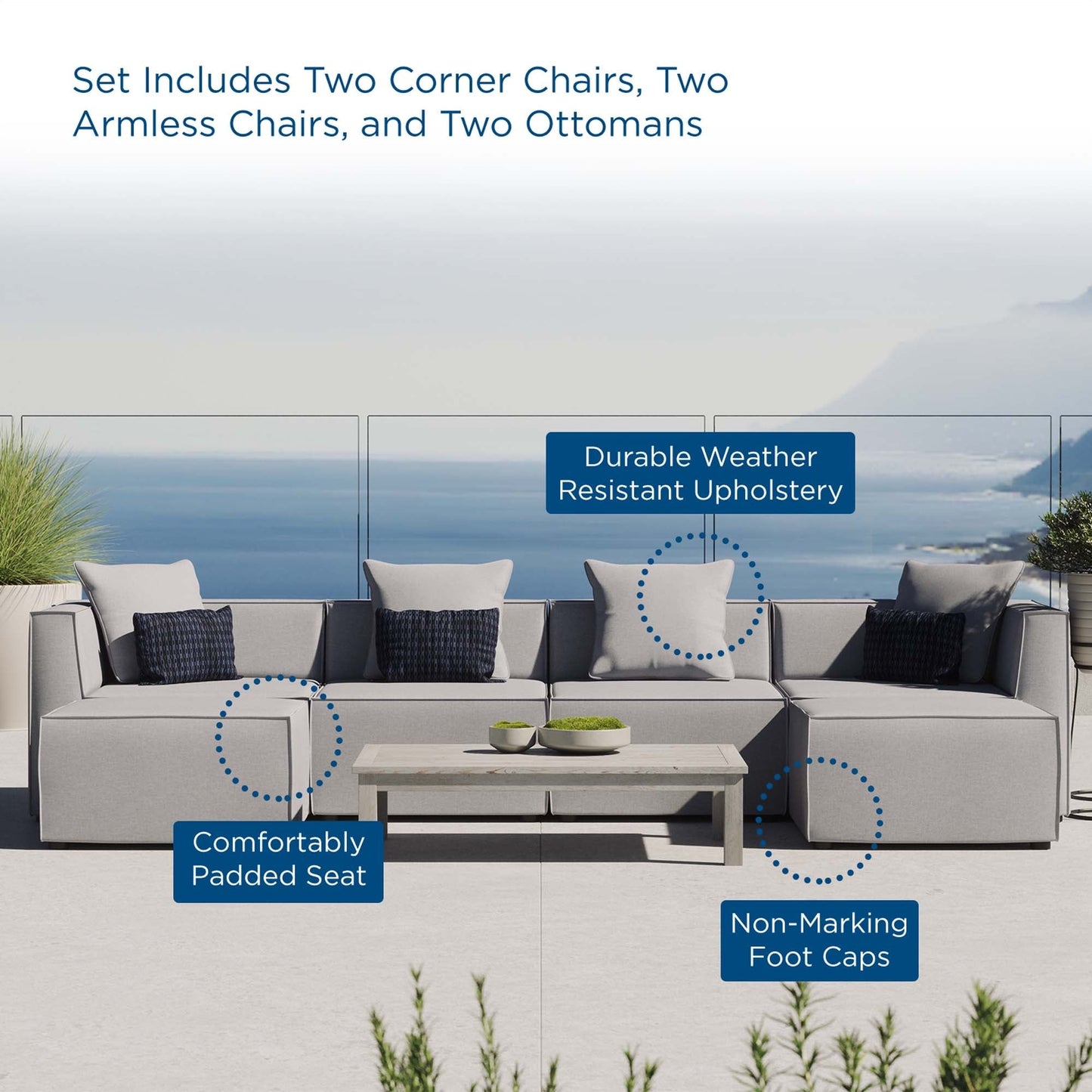 Modway Furniture Saybrook Outdoor Patio Upholstered 6-Piece Sectional Sofa by Modway – EEI-4383