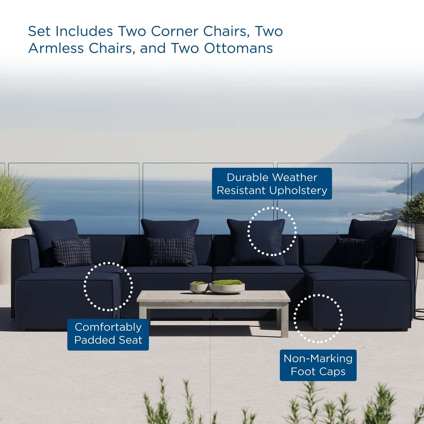 Modway Furniture Saybrook Outdoor Patio Upholstered 6-Piece Sectional Sofa by Modway – EEI-4383