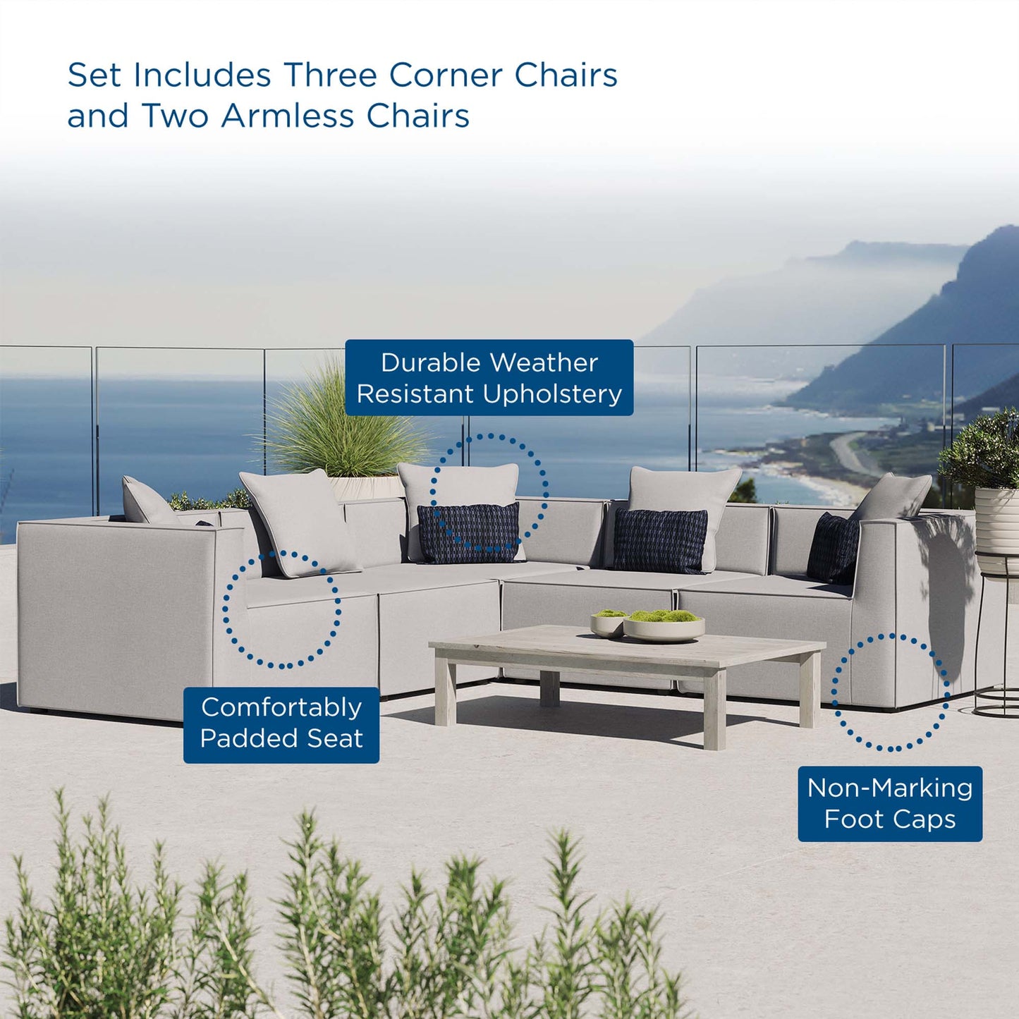 Modway Furniture Saybrook Outdoor Patio Upholstered 5-Piece Sectional Sofa by Modway – EEI-4384