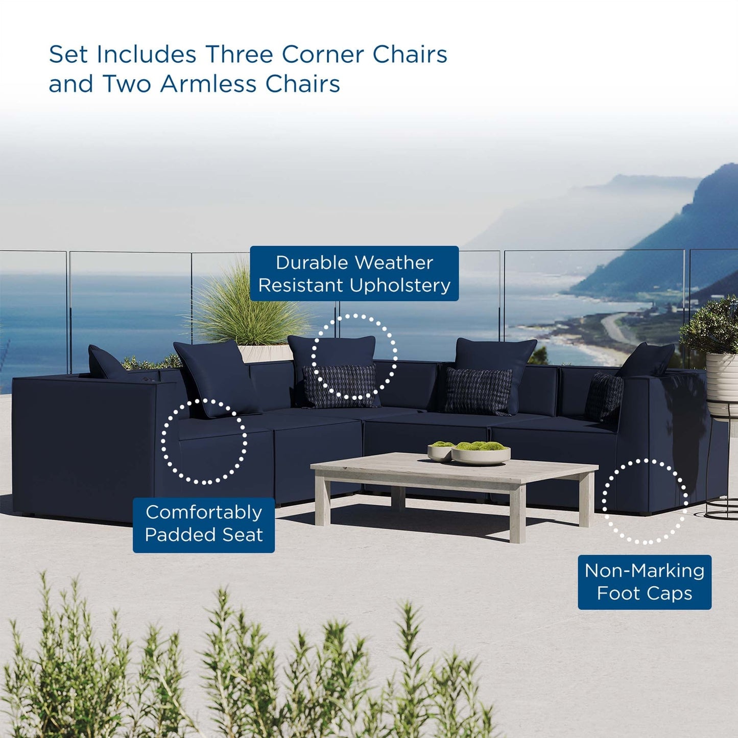 Modway Furniture Saybrook Outdoor Patio Upholstered 5-Piece Sectional Sofa by Modway – EEI-4384