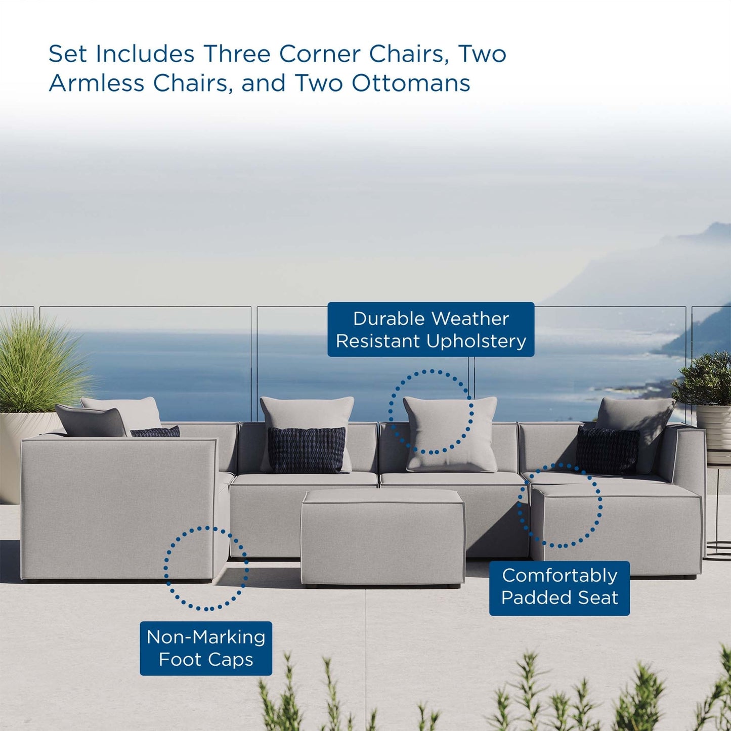 Modway Furniture Saybrook Outdoor Patio Upholstered 7-Piece Sectional Sofa by Modway - EEI-4387-GRY