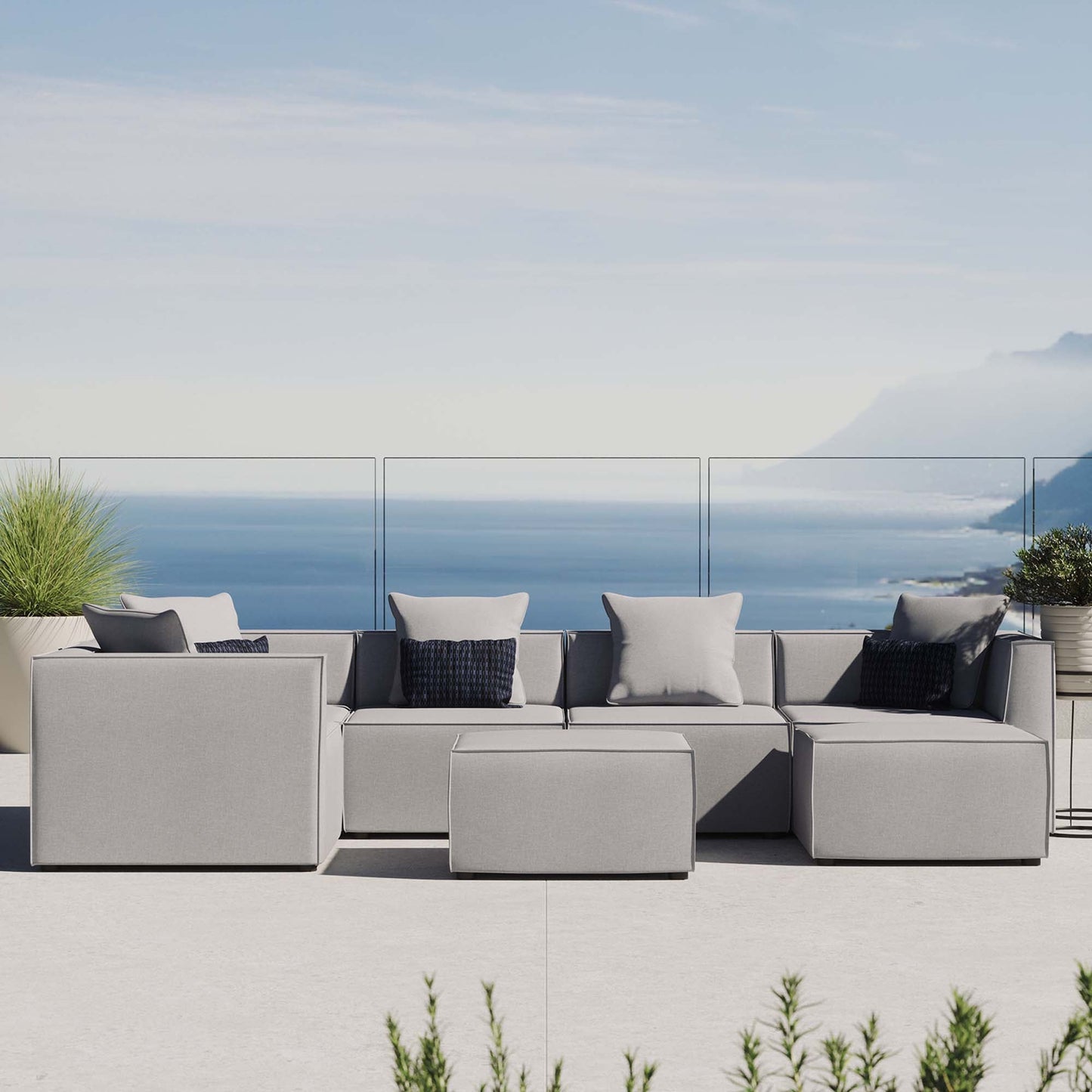 Modway Furniture Saybrook Outdoor Patio Upholstered 7-Piece Sectional Sofa by Modway - EEI-4387-GRY