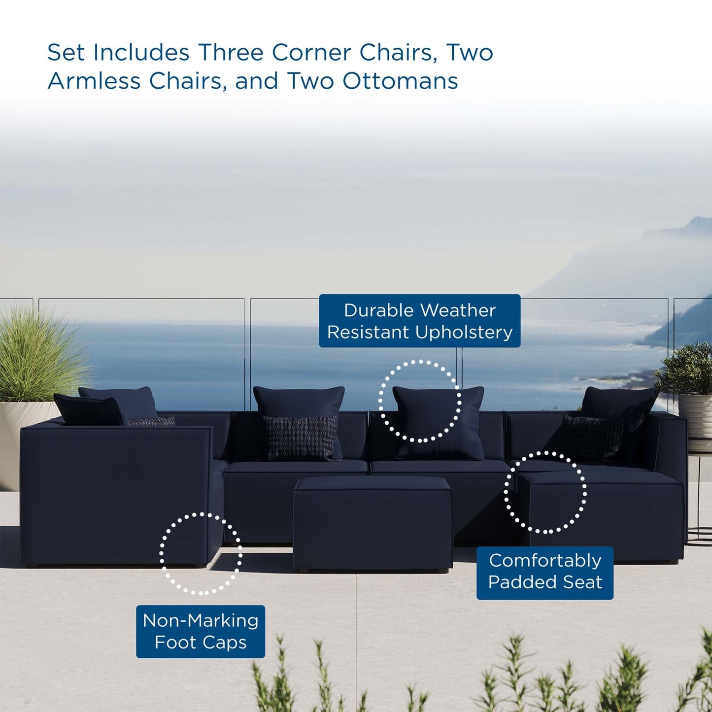 Modway Furniture Saybrook Outdoor Patio Upholstered 7-Piece Sectional Sofa by Modway - EEI-4387-GRY