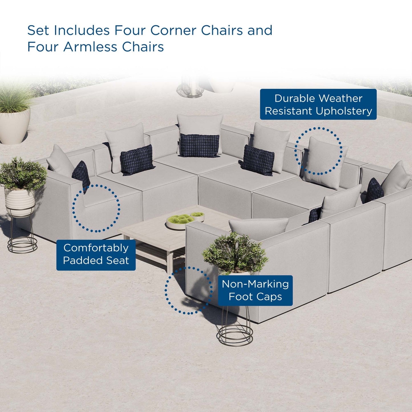 Modway Furniture Saybrook Outdoor Patio Upholstered 8-Piece Sectional Sofa by Modway - EEI-4388-GRY