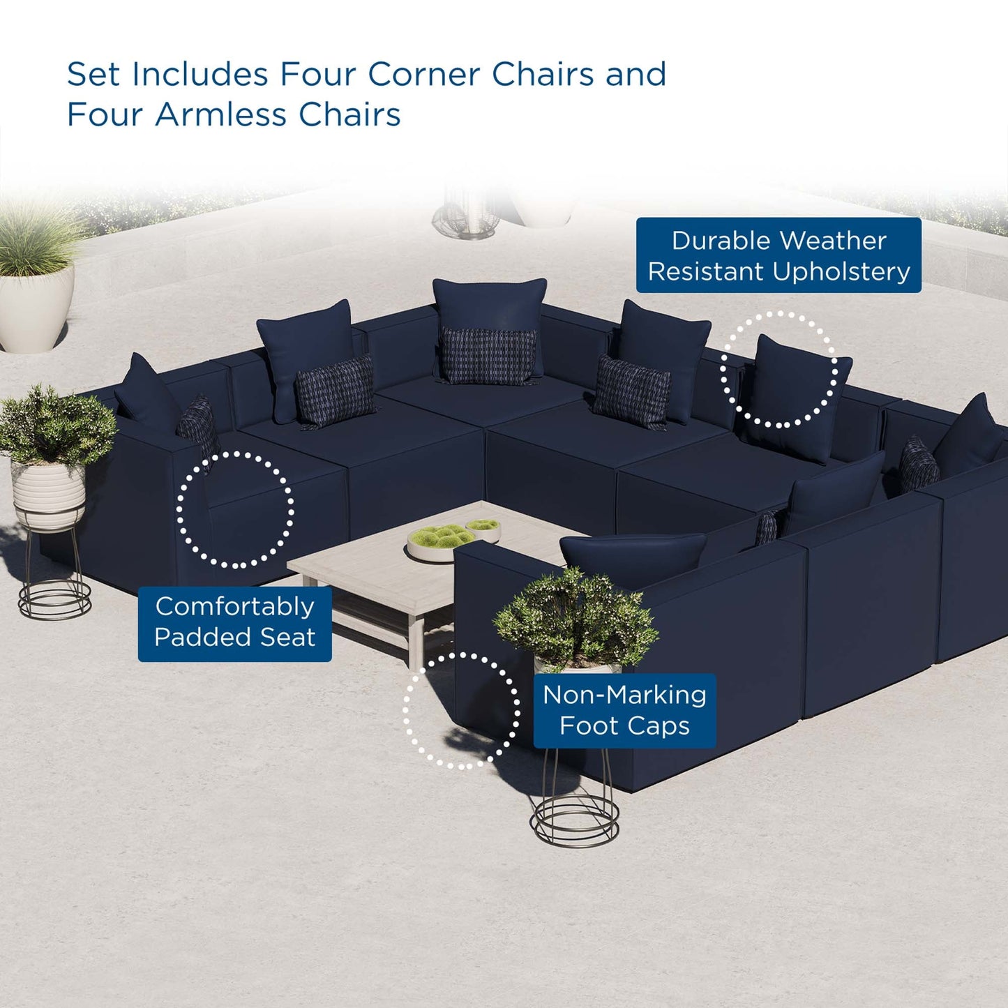 Modway Furniture Saybrook Outdoor Patio Upholstered 8-Piece Sectional Sofa by Modway - EEI-4388-GRY