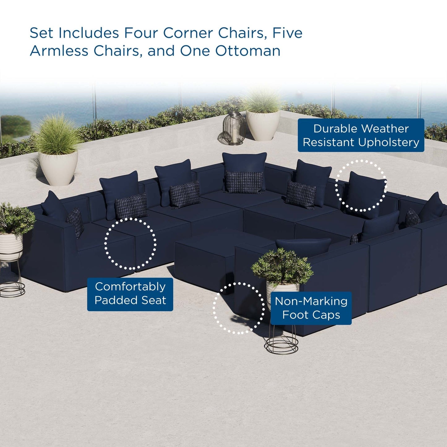 Modway Furniture Saybrook Outdoor Patio Upholstered 10-Piece Sectional Sofa by Modway - EEI-4389-GRY