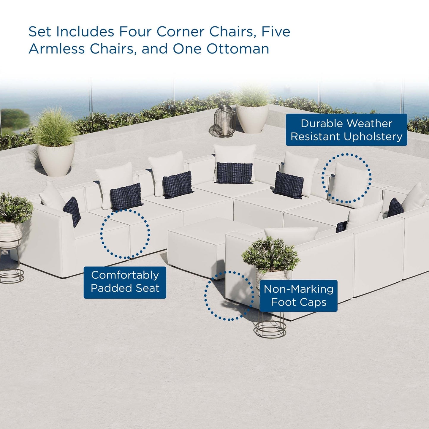 Modway Furniture Saybrook Outdoor Patio Upholstered 10-Piece Sectional Sofa by Modway - EEI-4389-GRY