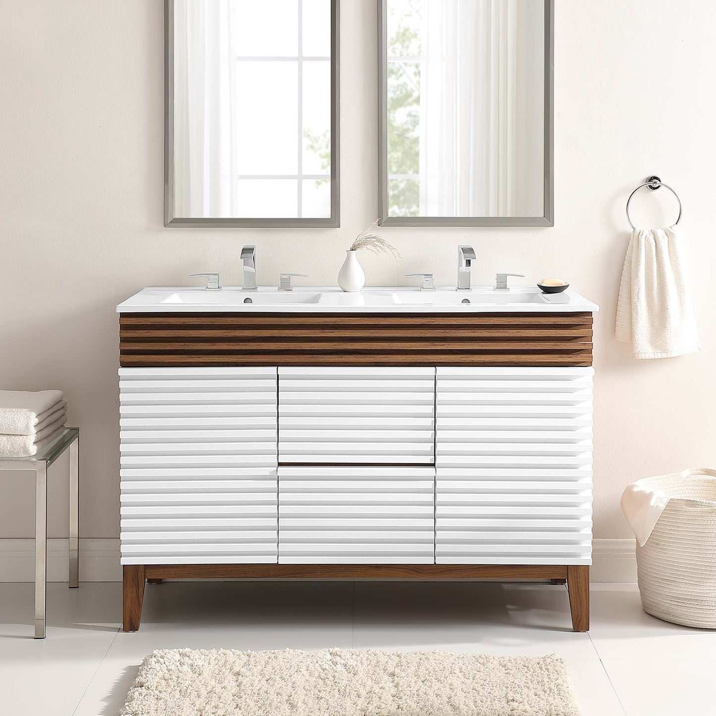 Modway furniture Render 48" Bathroom Vanity with White Basin Included - EEI-4439-WAL-WHI
