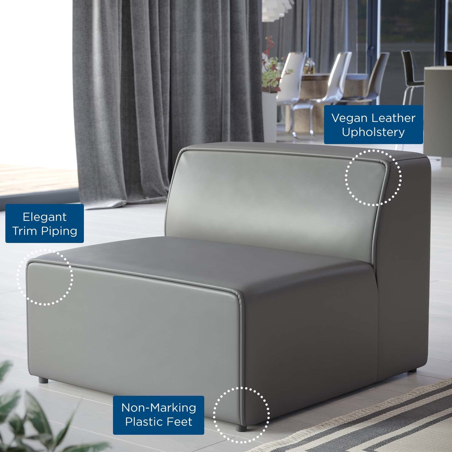Modway furniture Mingle Vegan Leather Armless Chair - Stylish Modular Seating with Dense Foam Comfort & Support - EEI-4623-GRY