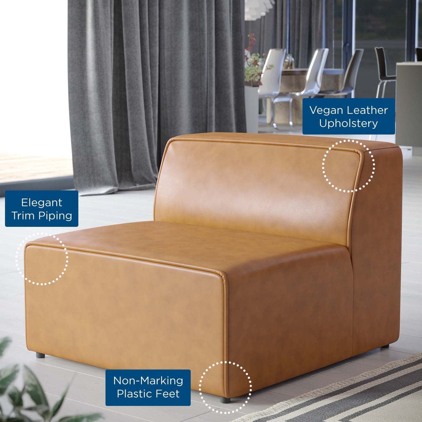 Modway furniture Mingle Vegan Leather Armless Chair - Stylish Modular Seating with Dense Foam Comfort & Support - EEI-4623-GRY