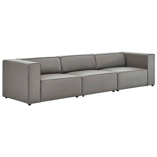 Modway furniture Mingle Vegan Leather Sectional Sofa - Stylish, Comfortable 3-Piece Design for Modern Living Spaces - EEI-4789-GRY