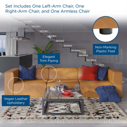 Modway furniture Mingle Vegan Leather Sectional Sofa - Stylish, Comfortable 3-Piece Design for Modern Living Spaces - EEI-4789-GRY