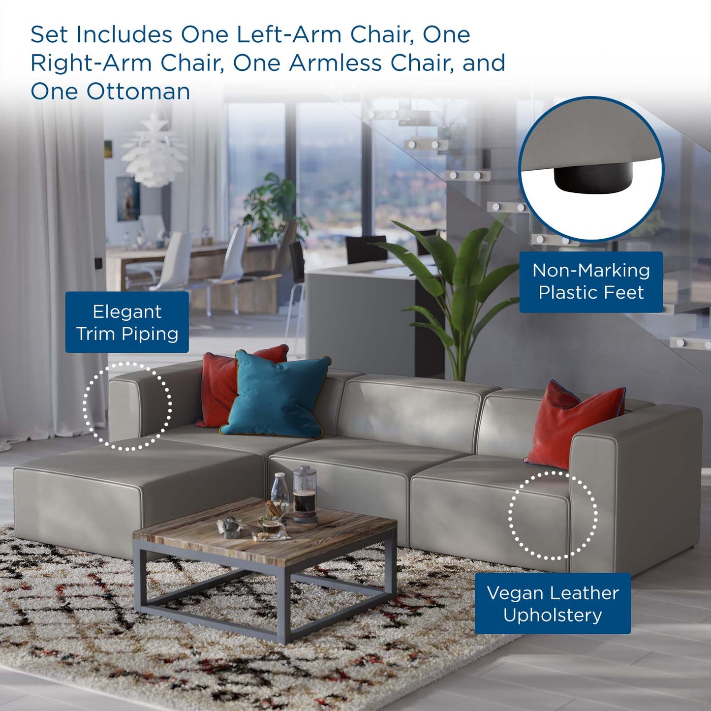 Modway furniture Mingle Vegan Leather Sofa and Ottoman Set - Stylish Modern Seating for Contemporary Living Spaces - EEI-4790-TAN