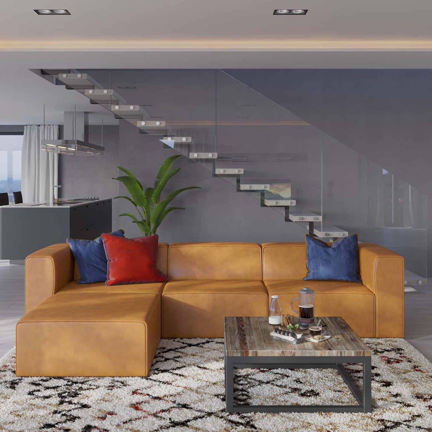 Modway furniture Mingle Vegan Leather Sofa and Ottoman Set - Stylish Modern Seating for Contemporary Living Spaces - EEI-4790-TAN