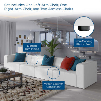Modway furniture Mingle Vegan Leather 4-Piece Sectional Sofa - Stylish, Comfortable Seating for Modern Living Spaces - EEI-4793-GRY