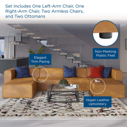 Modway Furniture Mingle Vegan Leather 4-Piece Sofa and 2 Ottomans Set by Modway - EEI-4794-TAN