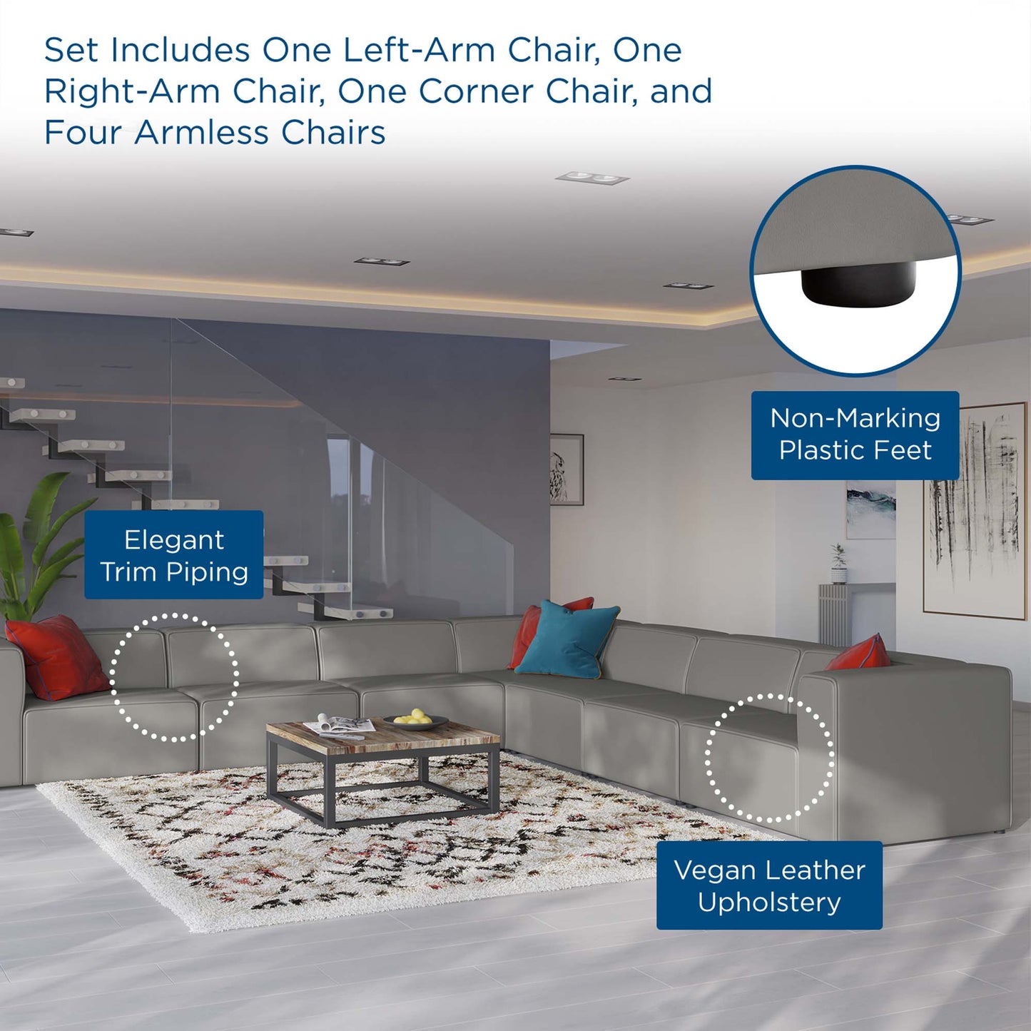 Modway furniture Mingle 7-Piece Vegan Leather Sectional Sofa – EEI-4798