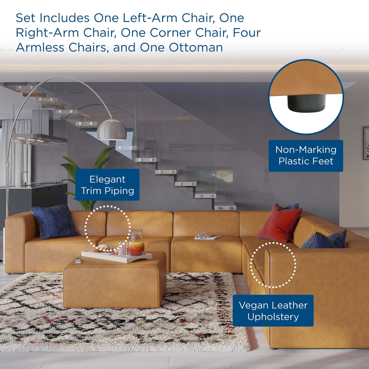 Modway Furniture Mingle Vegan Leather 8-Piece Sectional Sofa Set by Modway - EEI-4799-TAN