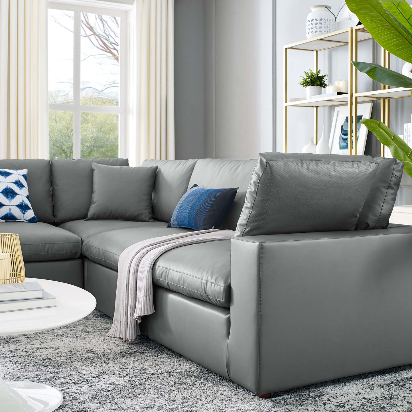 Modway Furniture Commix Down Filled Overstuffed Vegan Leather 5-Piece Sectional Sofa by Modway - EEI-4920-GRY