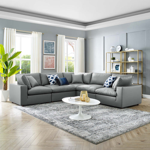 Modway Furniture Commix Down Filled Overstuffed Vegan Leather 5-Piece Sectional Sofa by Modway - EEI-4920-GRY