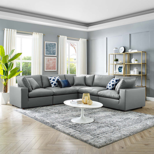 Modway Furniture Commix Down Filled Overstuffed Vegan Leather 5-Piece Sectional Sofa by Modway - EEI-4920-GRY