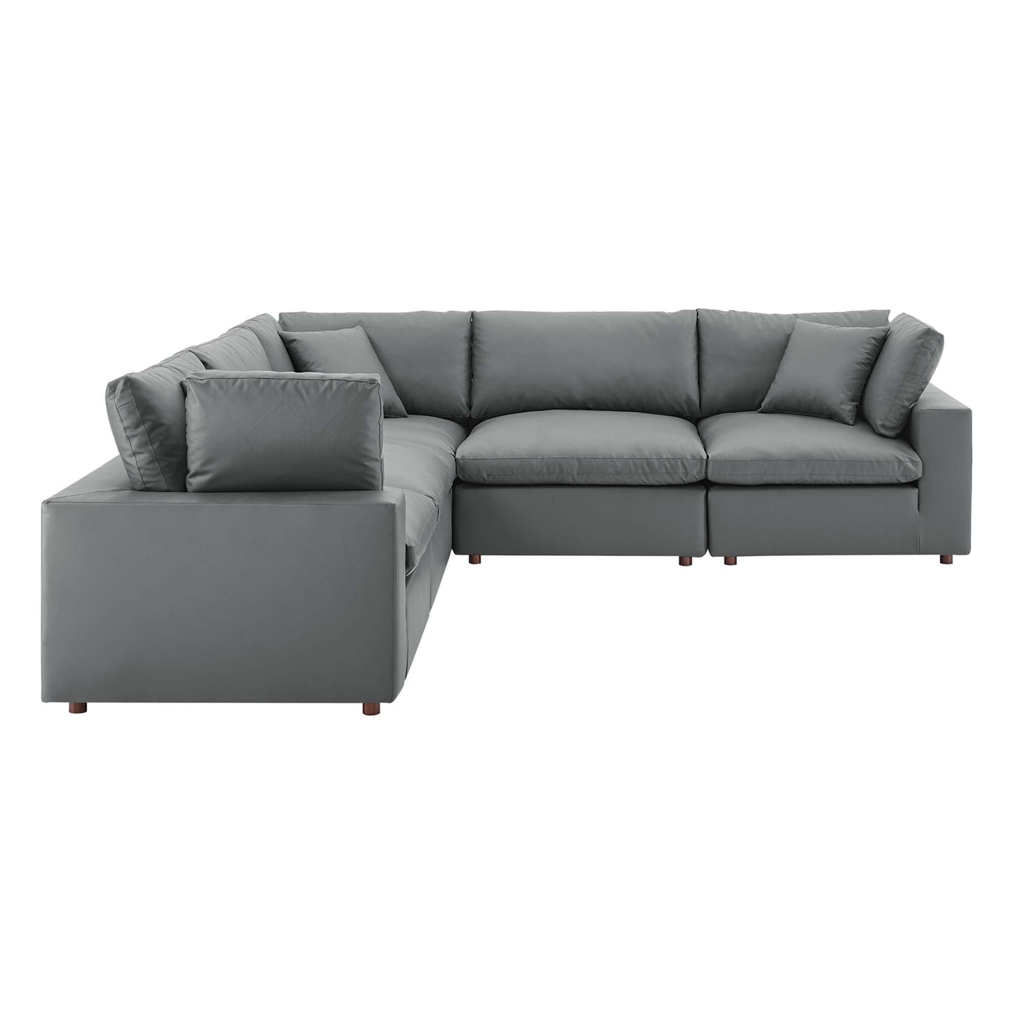 Modway Furniture Commix Down Filled Overstuffed Vegan Leather 5-Piece Sectional Sofa by Modway - EEI-4920-GRY