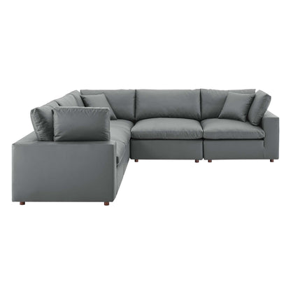 Modway Furniture Commix Down Filled Overstuffed Vegan Leather 5-Piece Sectional Sofa by Modway - EEI-4920-GRY