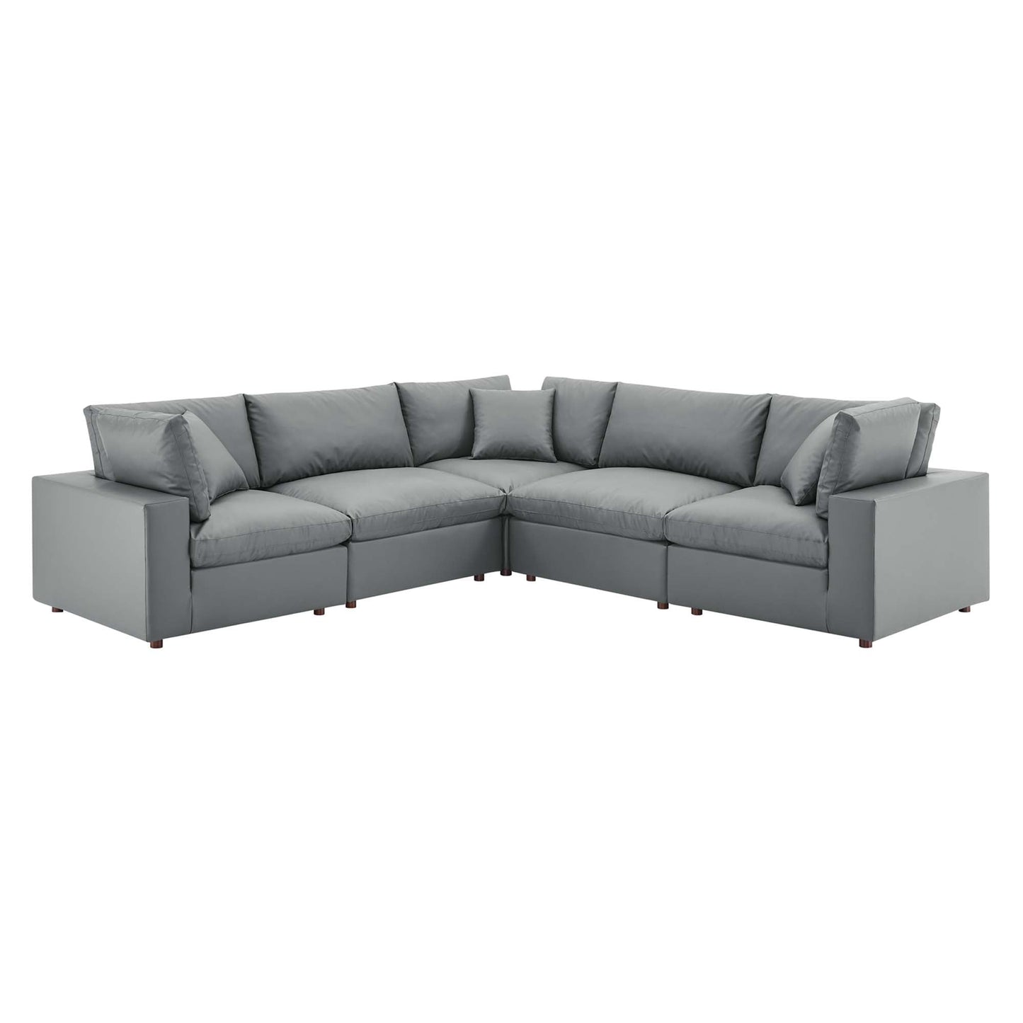 Modway Furniture Commix Down Filled Overstuffed Vegan Leather 5-Piece Sectional Sofa by Modway - EEI-4920-GRY