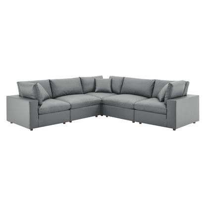 Modway Furniture Commix Down Filled Overstuffed Vegan Leather 5-Piece Sectional Sofa by Modway - EEI-4920-GRY