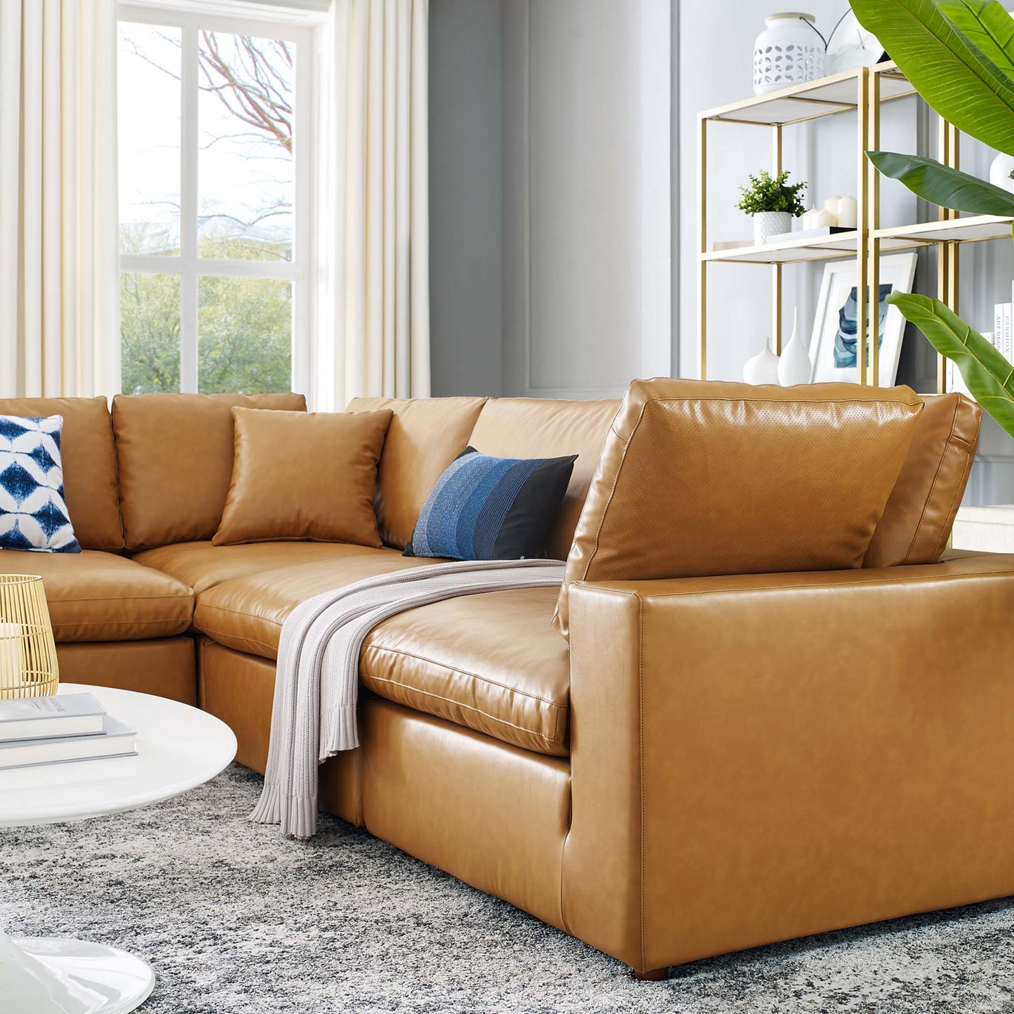 Modway Furniture Commix Down Filled Overstuffed Vegan Leather 5-Piece Sectional Sofa by Modway - EEI-4920-GRY