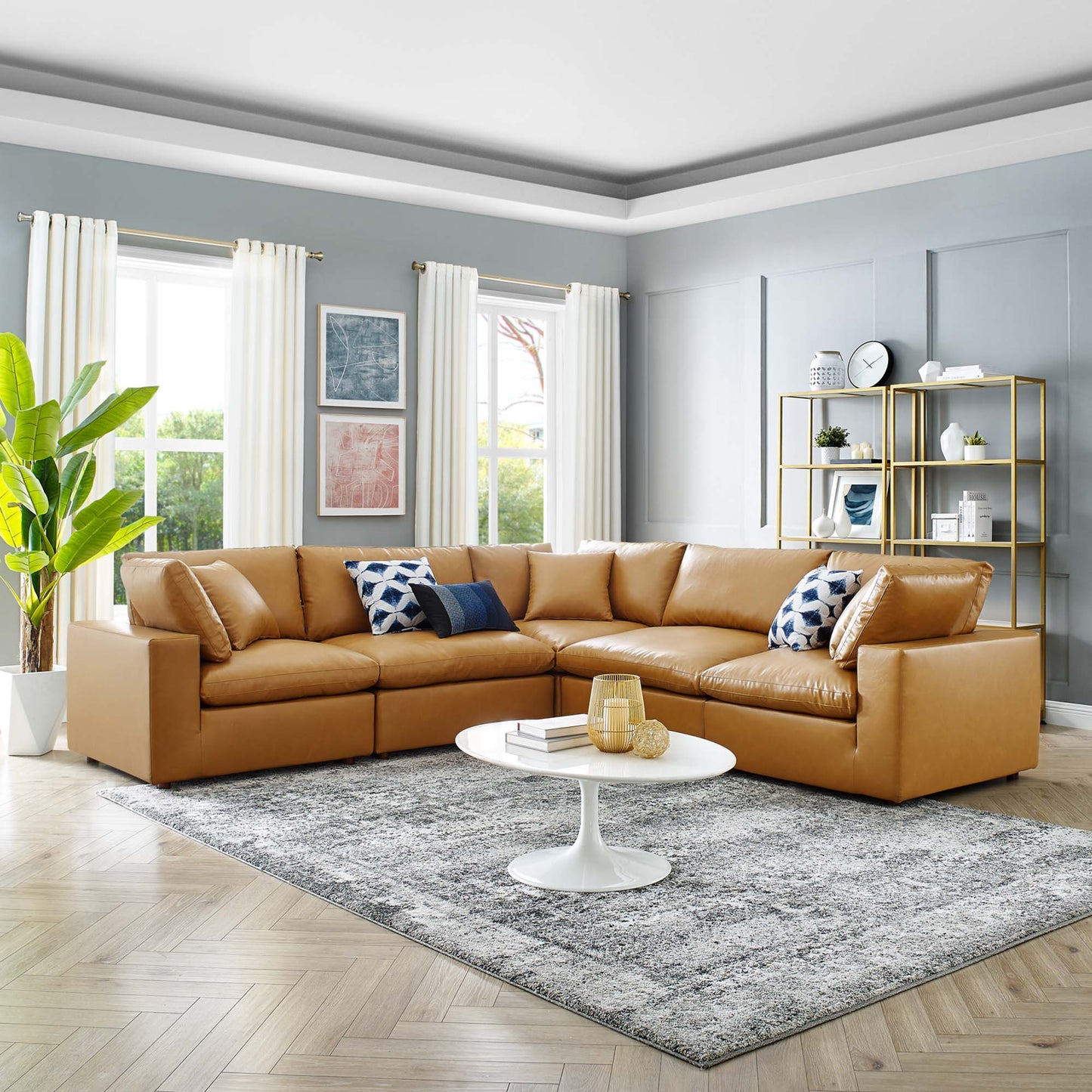 Modway Furniture Commix Down Filled Overstuffed Vegan Leather 5-Piece Sectional Sofa by Modway - EEI-4920-GRY