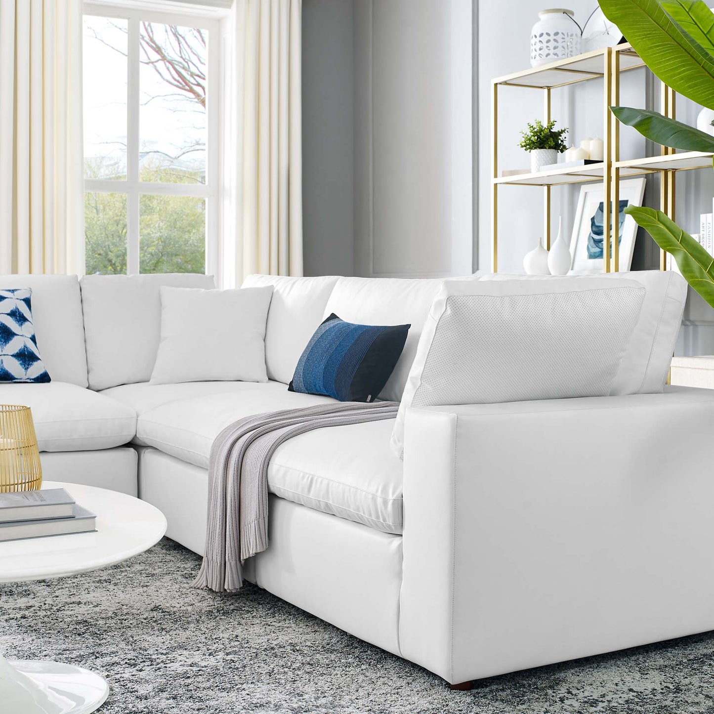 Modway Furniture Commix Down Filled Overstuffed Vegan Leather 5-Piece Sectional Sofa by Modway - EEI-4920-GRY