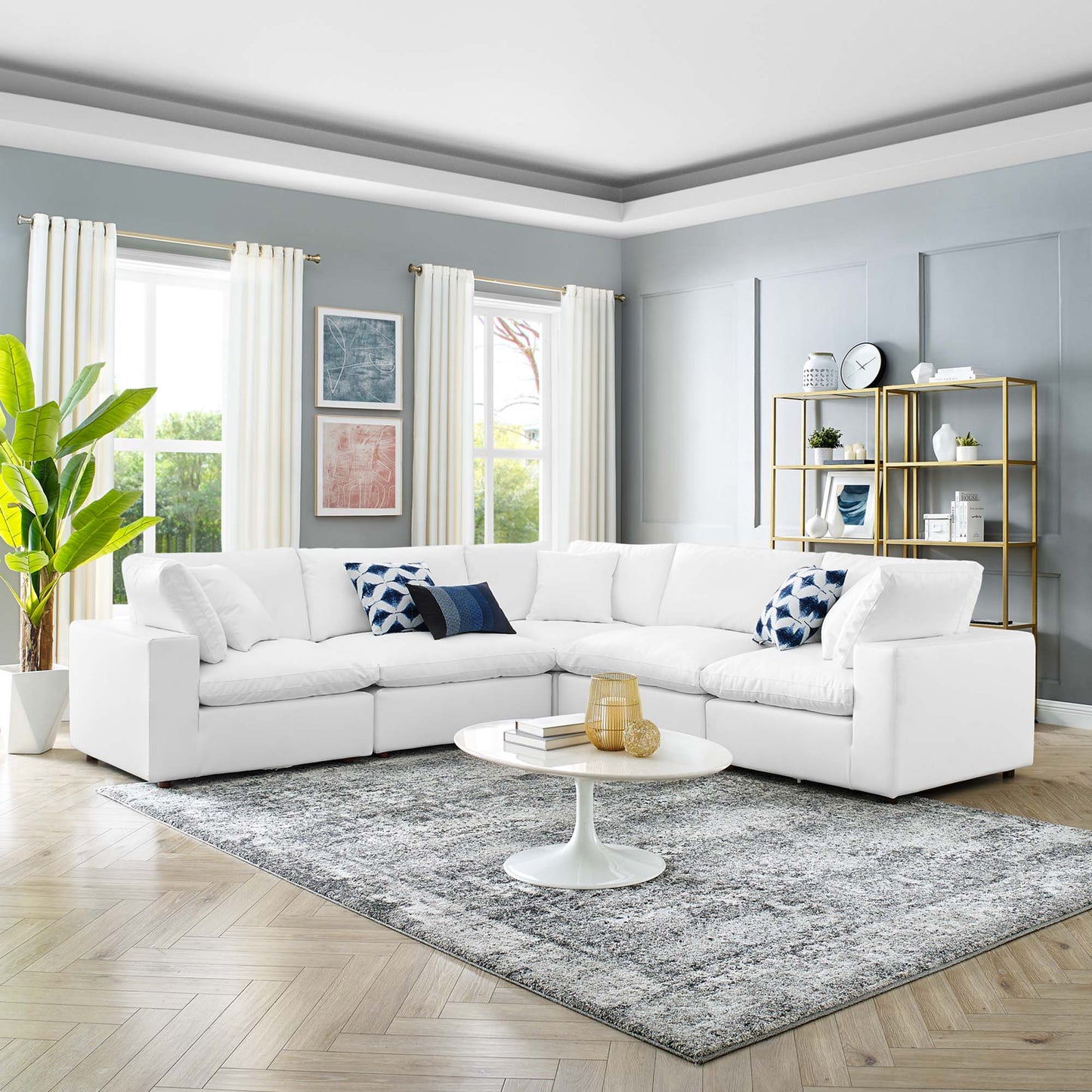 Modway Furniture Commix Down Filled Overstuffed Vegan Leather 5-Piece Sectional Sofa by Modway - EEI-4920-GRY