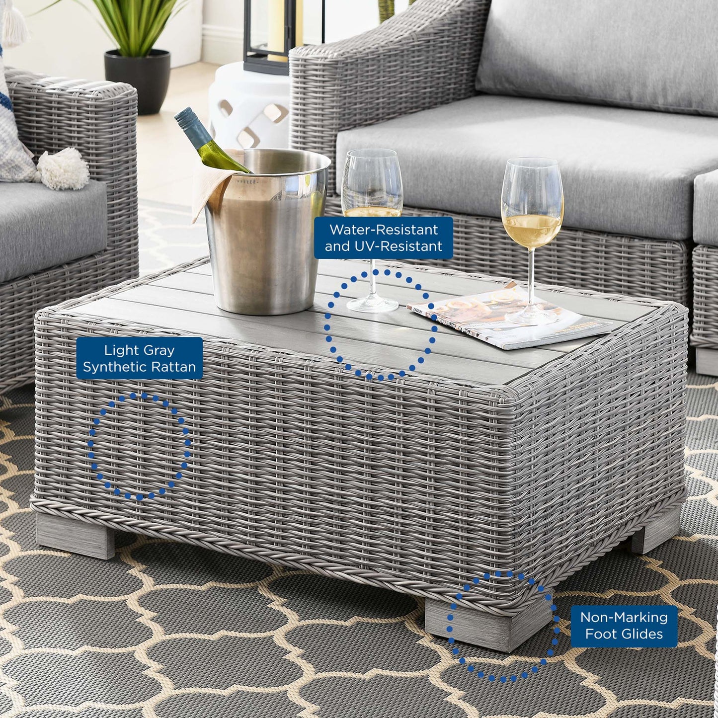 Modway Furniture Conway 4-Piece Outdoor Patio Wicker Rattan Furniture Set - EEI-5091-GRY