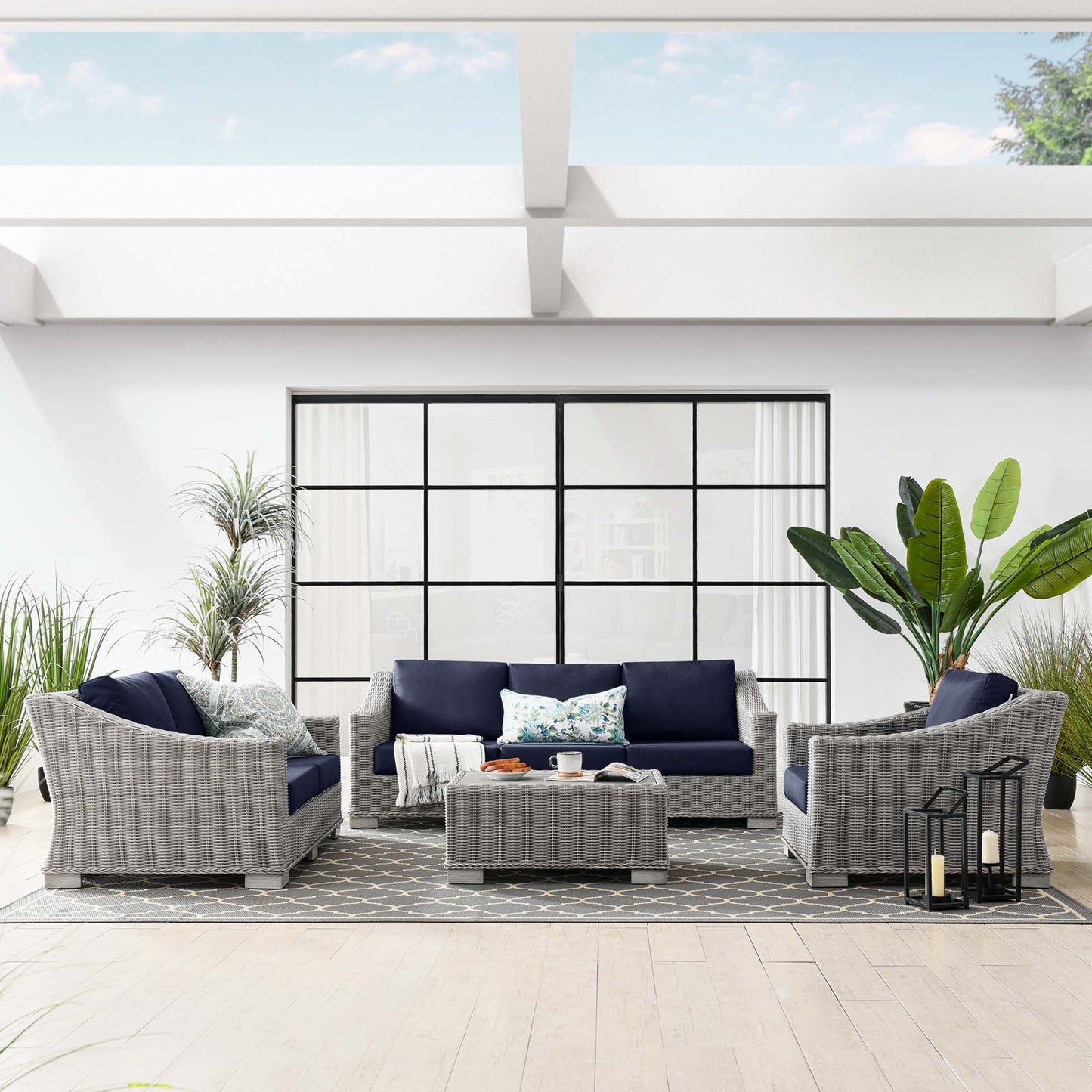 Modway Furniture Conway 4-Piece Outdoor Patio Wicker Rattan Furniture Set - EEI-5091-GRY
