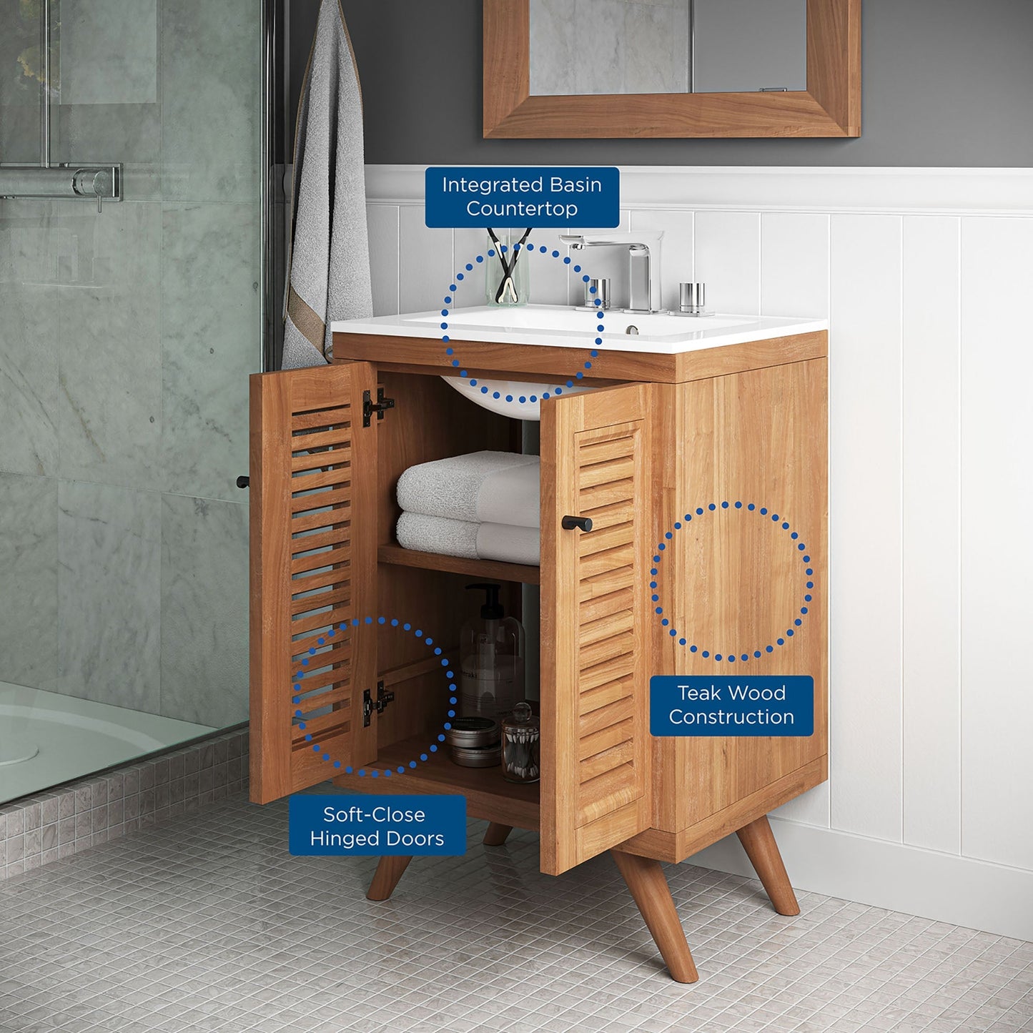 Modway furniture Birdie Bathroom Vanity Basin Included - EEI-5112-NAT-WHI