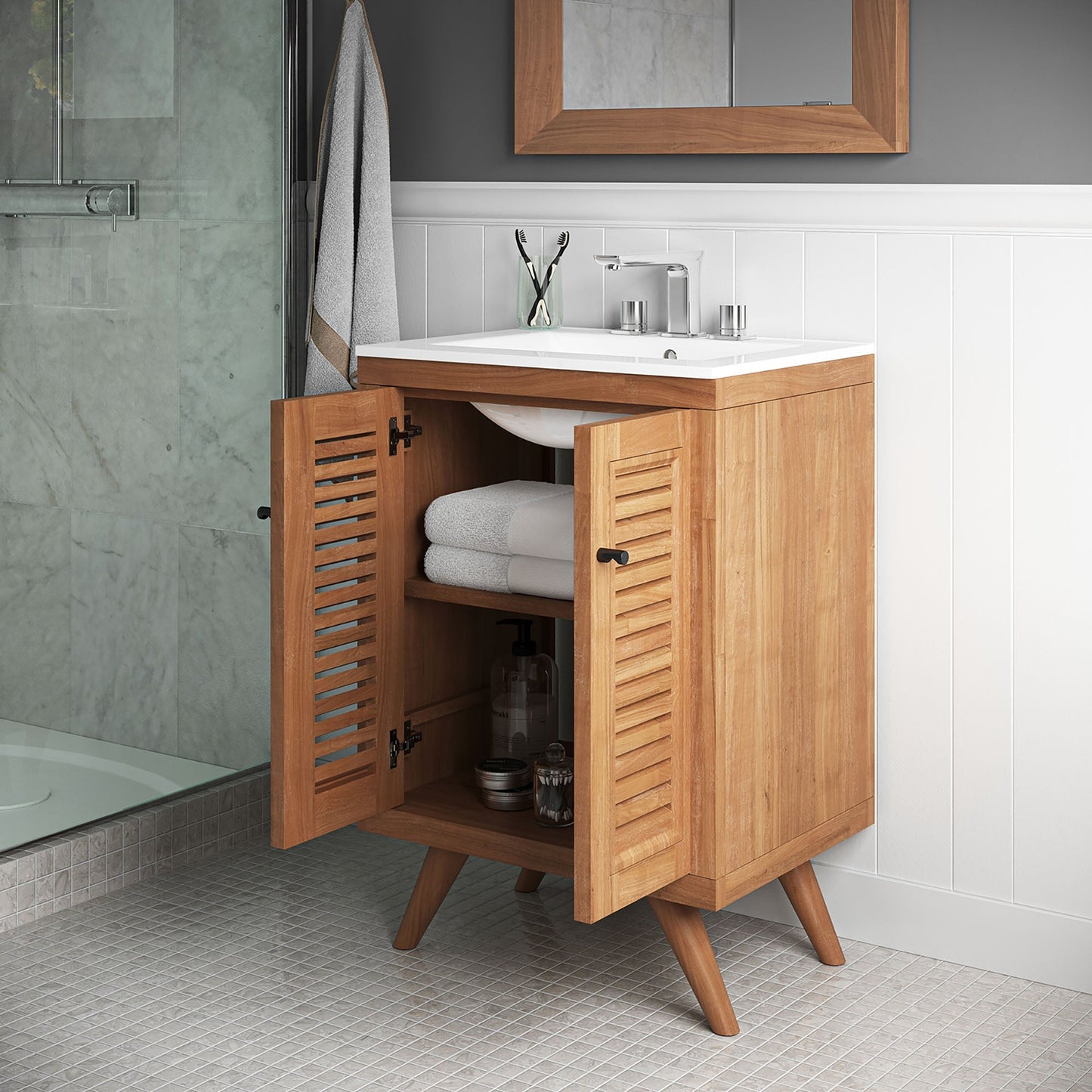 Modway furniture Birdie Bathroom Vanity Basin Included - EEI-5112-NAT-WHI