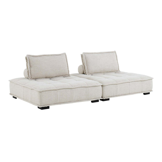 Modway Furniture Saunter 2-Piece Tufted Loveseat - Stylish Comfort with Soft Upholstery & Removable Bolster Pillow - EEI-5204-BEI