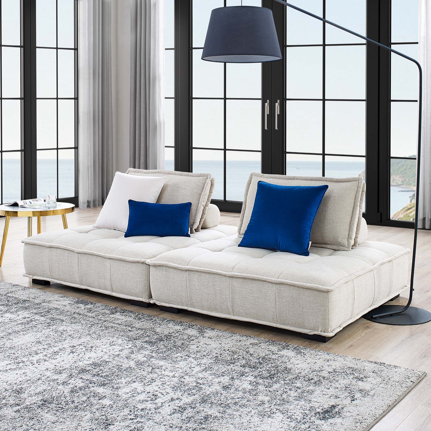 Modway Furniture Saunter 2-Piece Tufted Loveseat - Stylish Comfort with Soft Upholstery & Removable Bolster Pillow - EEI-5204-BEI