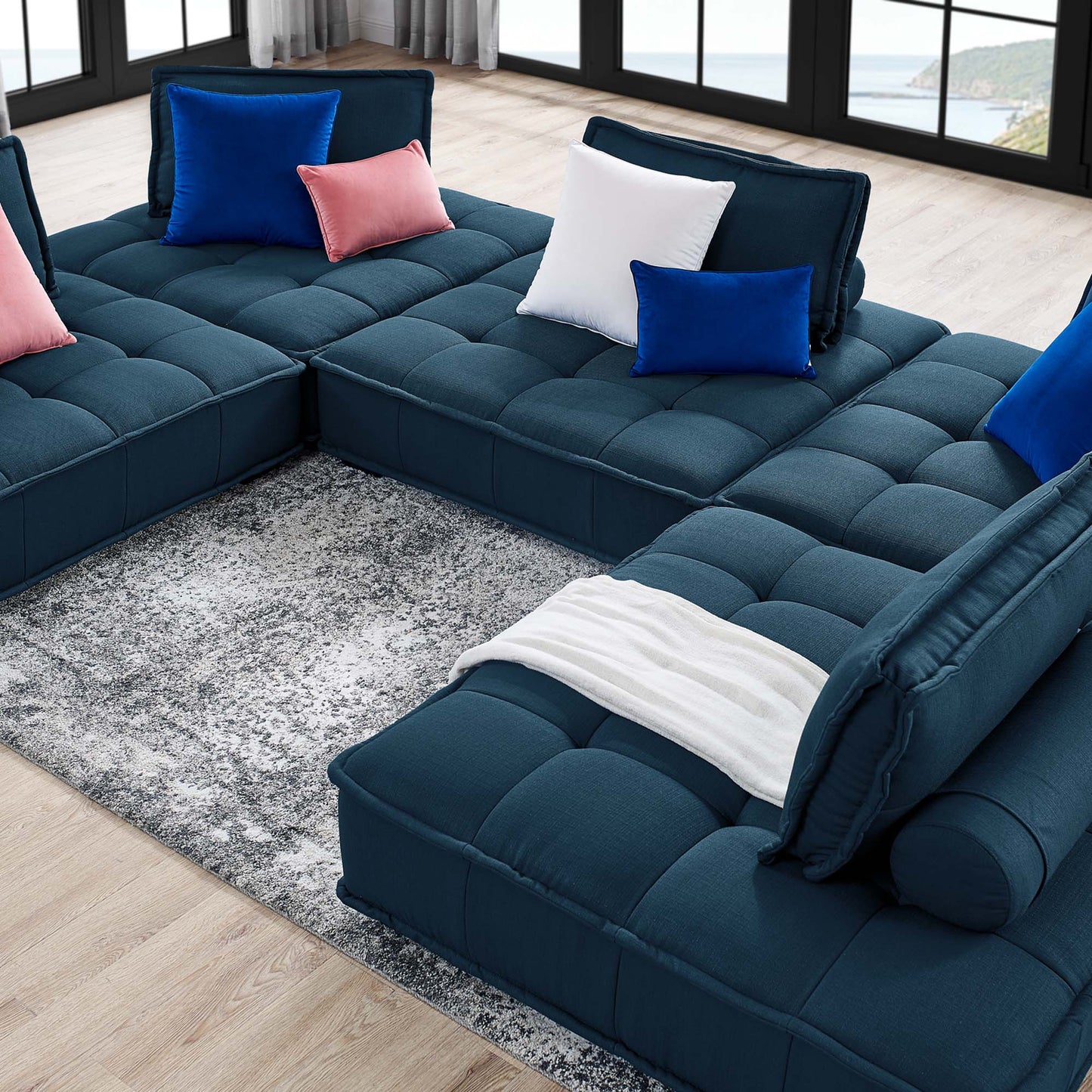 Modway Furniture Saunter 5-Piece Tufted Fabric Fabric Sectional Sofa by Modway - EEI-5210-AZU