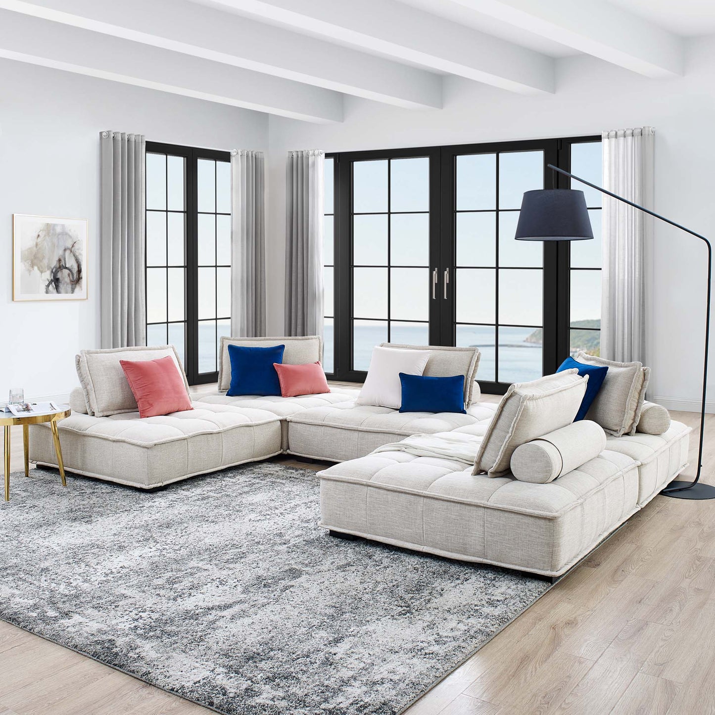 Modway Furniture Saunter 5-Piece Tufted Fabric Fabric Sectional Sofa by Modway - EEI-5210-AZU