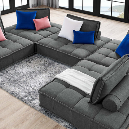 Modway Furniture Saunter 5-Piece Tufted Fabric Fabric Sectional Sofa by Modway - EEI-5210-AZU