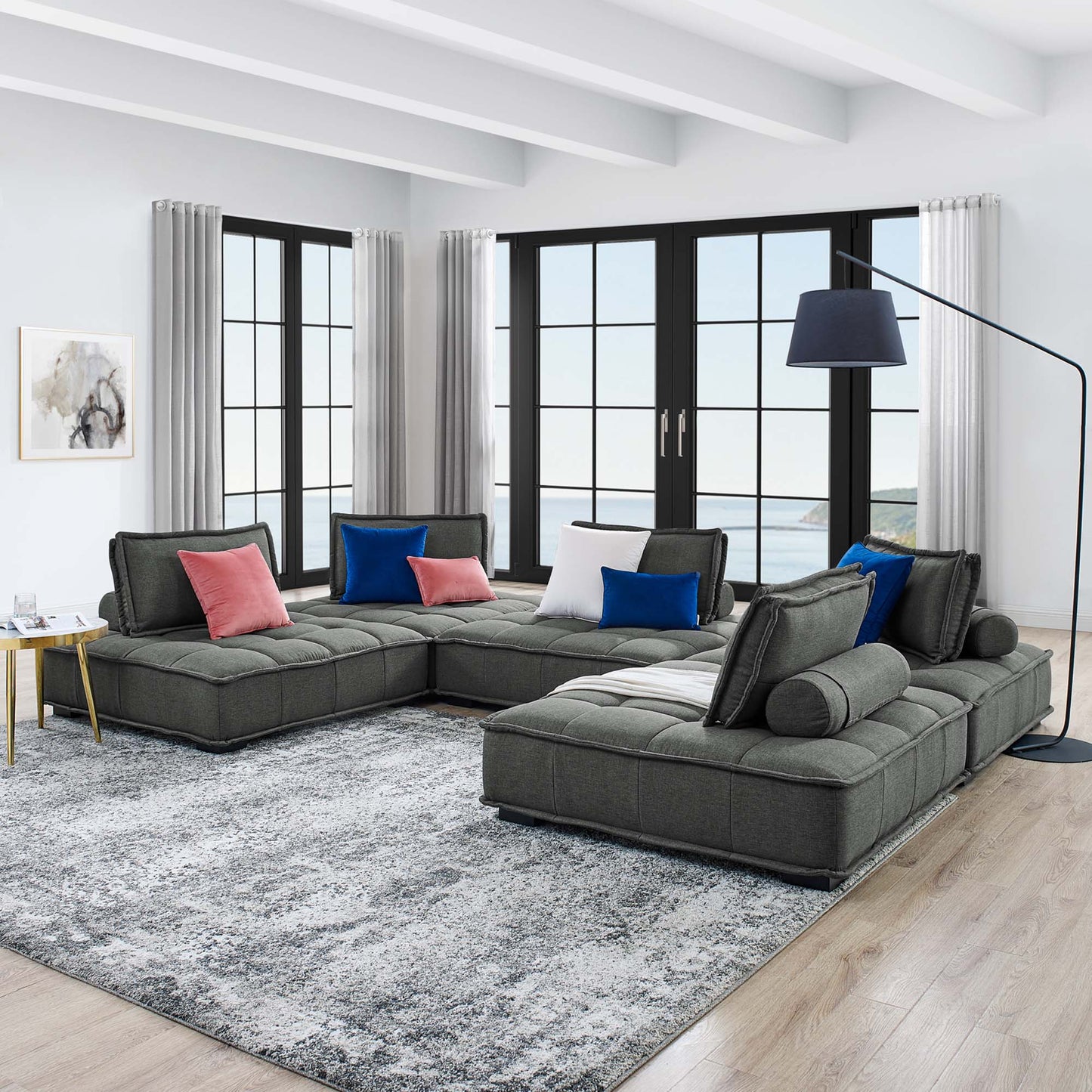 Modway Furniture Saunter 5-Piece Tufted Fabric Fabric Sectional Sofa by Modway - EEI-5210-AZU