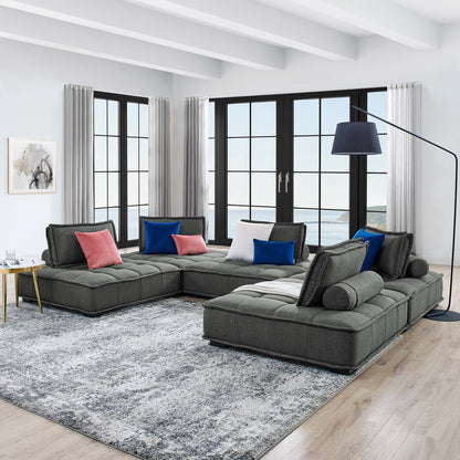 Modway Furniture Saunter 5-Piece Tufted Fabric Fabric Sectional Sofa by Modway - EEI-5210-AZU