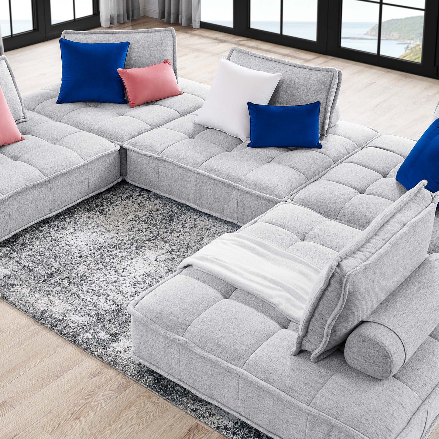 Modway Furniture Saunter 5-Piece Tufted Fabric Fabric Sectional Sofa by Modway - EEI-5210-AZU