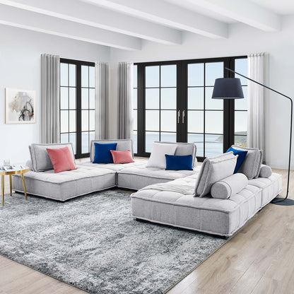 Modway Furniture Saunter 5-Piece Tufted Fabric Fabric Sectional Sofa by Modway - EEI-5210-AZU