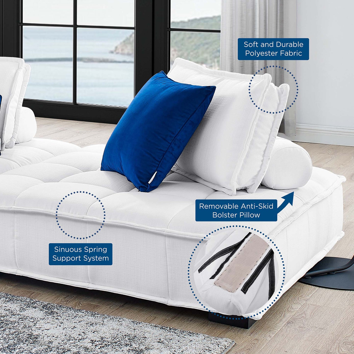 Modway Furniture Saunter 5-Piece Tufted Fabric Fabric Sectional Sofa by Modway - EEI-5210-AZU